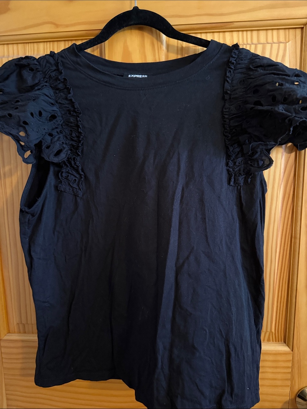 Express Black Eyelet Ruffle Sleeve Tee